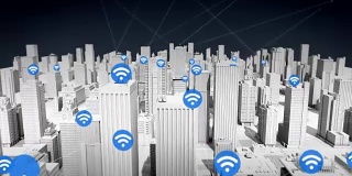 智慧城市上的无线科技图标，连接互联网网络。