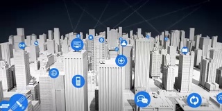 智慧城市的各种事物传感器图标，连接物联网技术。