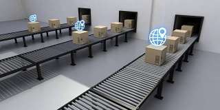 自动GPS系统在输送带上运送货物，数字跟踪货物，物联网技术。