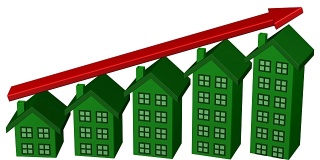 房屋价格图表增长与箭头。