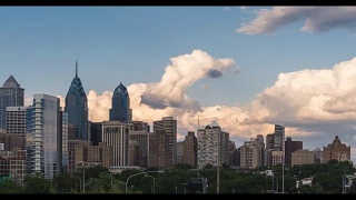 日落时分的费城城市天际线视频素材模板下载