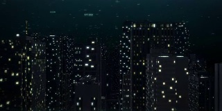 电脑生成3D金融城市飞行动画。