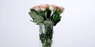 鲜花，花束，白色背景旋转，花组成由玫瑰卡布奇诺。神圣的美