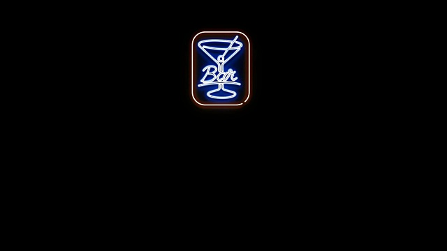 动画的鸡尾酒吧霓虹灯标志闪烁与阿尔法通道