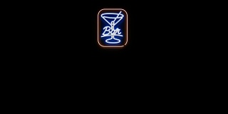 动画的鸡尾酒吧霓虹灯标志闪烁与阿尔法通道
