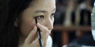 亚洲女人做化妆用眼线笔画