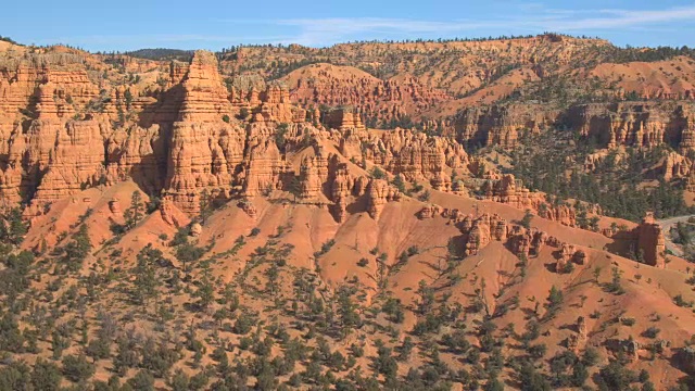 航拍:犹他州布赖斯峡谷令人惊叹的红色岩石hoodoos和砂岩悬崖