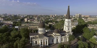 乌克兰敖德萨的变形大教堂鸟瞰图。