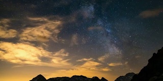 阿尔卑斯山上繁星点点的银河，时光流逝。