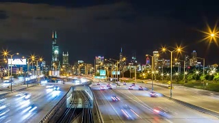 芝加哥公路夜景照片天际线4K 1080P视频素材模板下载