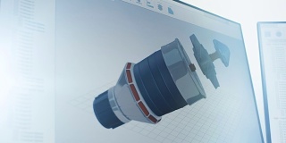 用CAD软件制作的工业涡轮/发动机零件三维模型的屏幕画面。