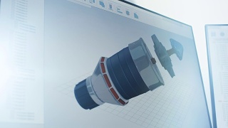 用CAD软件制作的工业涡轮/发动机零件三维模型的屏幕画面。视频素材模板下载