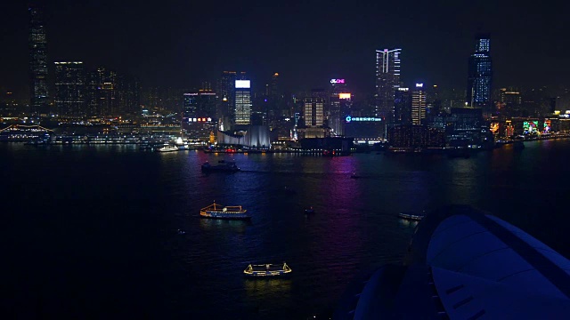 夜灯香港城市湾天台岛海港全景4k中国