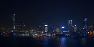 夜灯香港城市湾天台岛交通海港全景4k中国