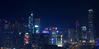 夜晚的时间照亮了香港城市湾屋顶市中心全景4k中国