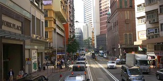 香港白天时间有轨电车线交通街道中心道路旅行全景4k中国