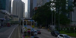 白天时间香港市中心有轨电车乘坐交通街道全景4k中国