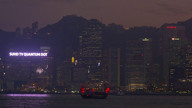 香港城市夜光湾港湾湾岛全景4k中国