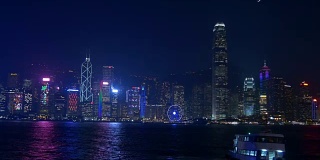 著名的港城湾夜景照亮了4k中国维多利亚港全景