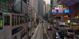 香港城市晚上时间电车交通街道道路旅行全景4k中国