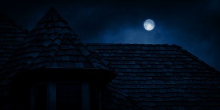 Gothic House Roof With Full Moon哥特式房屋屋顶With Full Moon