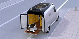 快递车可以自动驾驶机器人和无人机来递送包裹