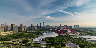 中国南京城市景观的时间流逝，阴天