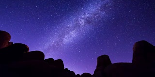 约书亚树国家公园的银河和岩石时光流逝