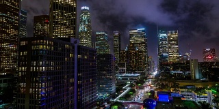 洛杉矶市中心屋顶Figueroa空中夜晚时光流逝