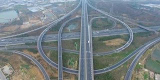 高架高速公路交通鸟瞰图在交叉口城市郊区，中国