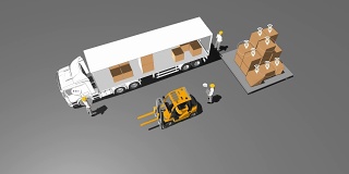 卡车自动送货，数字跟踪货物，物联网。卡通风格。
