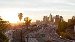 洛杉矶市区天际线昼夜日落时间视频素材模板下载