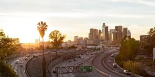 洛杉矶市区天际线昼夜日落时间