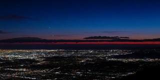 洛杉矶威尔逊山白天到晚上日落城市城市景观时间推移