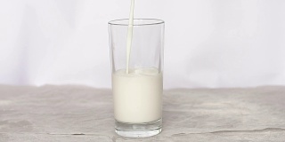 牛奶被慢慢地倒在一杯白色的背景上。