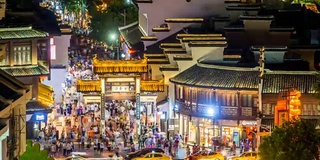 南京孔庙景区和秦淮河夜景，南京地标，