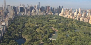 航拍:在中央公园上空飞往纽约曼哈顿市中心