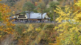 日本鸣子峡谷的秋色和漂亮的蓝色和云彩背景视频素材模板下载