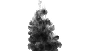 一墨流动，注入黑色染料云雾或烟雾，墨以慢动作注入白色。黑色水粉涂在水中。墨色背景或烟雾背景，为墨水效果使用光磨如阿尔法蒙版视频素材模板下载