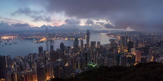 4K俯视图，可以看到香港城市的夜间至白天的时间