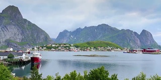 时间流逝拍摄罗浮敦群岛全景在挪威日落风景