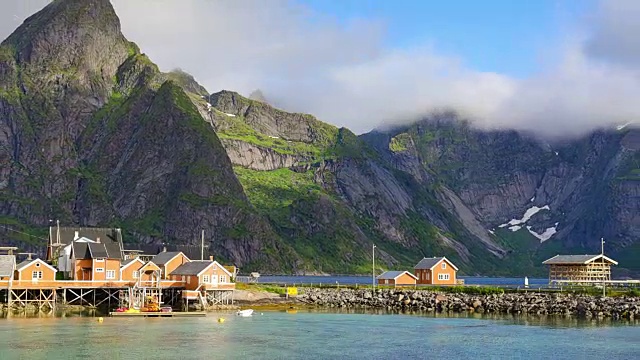 时间流逝拍摄罗浮敦群岛全景在挪威日落风景