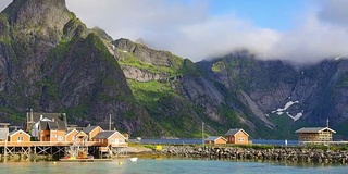 时间流逝拍摄罗浮敦群岛全景在挪威日落风景