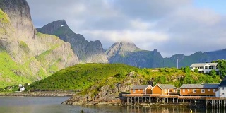 时间流逝拍摄罗浮敦群岛全景在挪威日落风景
