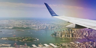 从降落飞机上看到的曼哈顿下城鸟瞰图