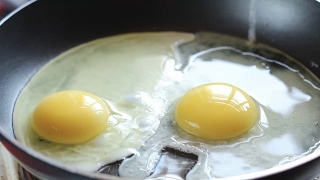 早餐刚炒好的鸡蛋，在煎锅里撒上香料视频素材模板下载