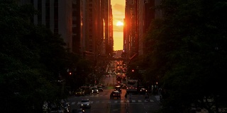 电影纽约市曼哈顿悬日日落效果长镜头