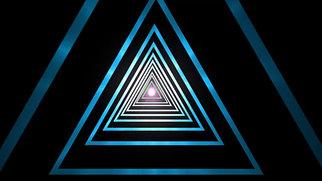 抽象几何蓝色梯度三角形隧道催眠螺旋，与亮点在黑色背景