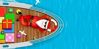 圣诞老人在游艇上游泳