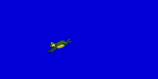 小青蛙在蓝屏上孤立地跳跃